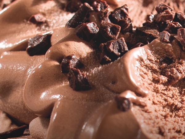 Chocolate gelato pan rippled with brownie pieces